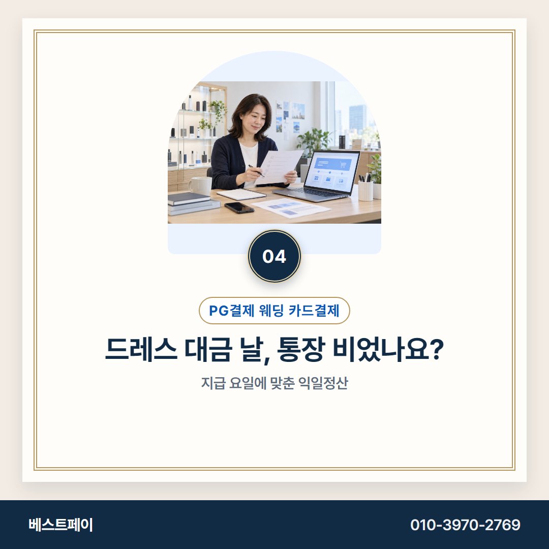 PG결제 웨딩 카드결제 드레스 대금 날, 통장 비었나요? — 잔금이 묶이지 않게 아홉 쪽으로 나눠 두었어요